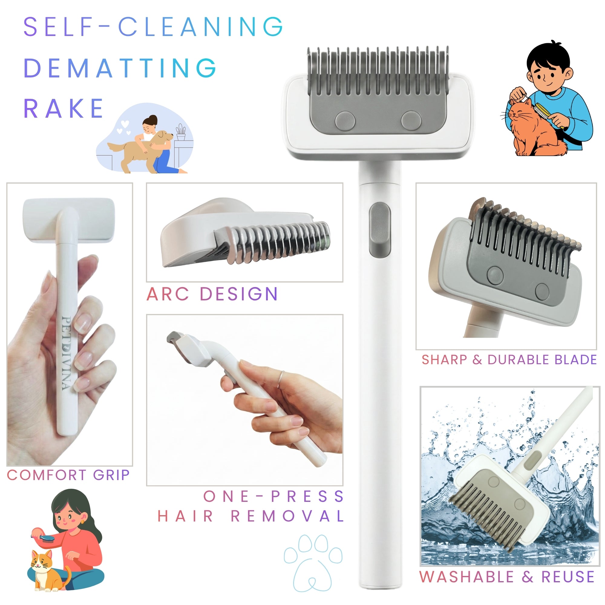 4PCS Pet Hair Remover Roller for Cats & Dogs | Lint Roller, Deshedding Brush & Dematting Rake