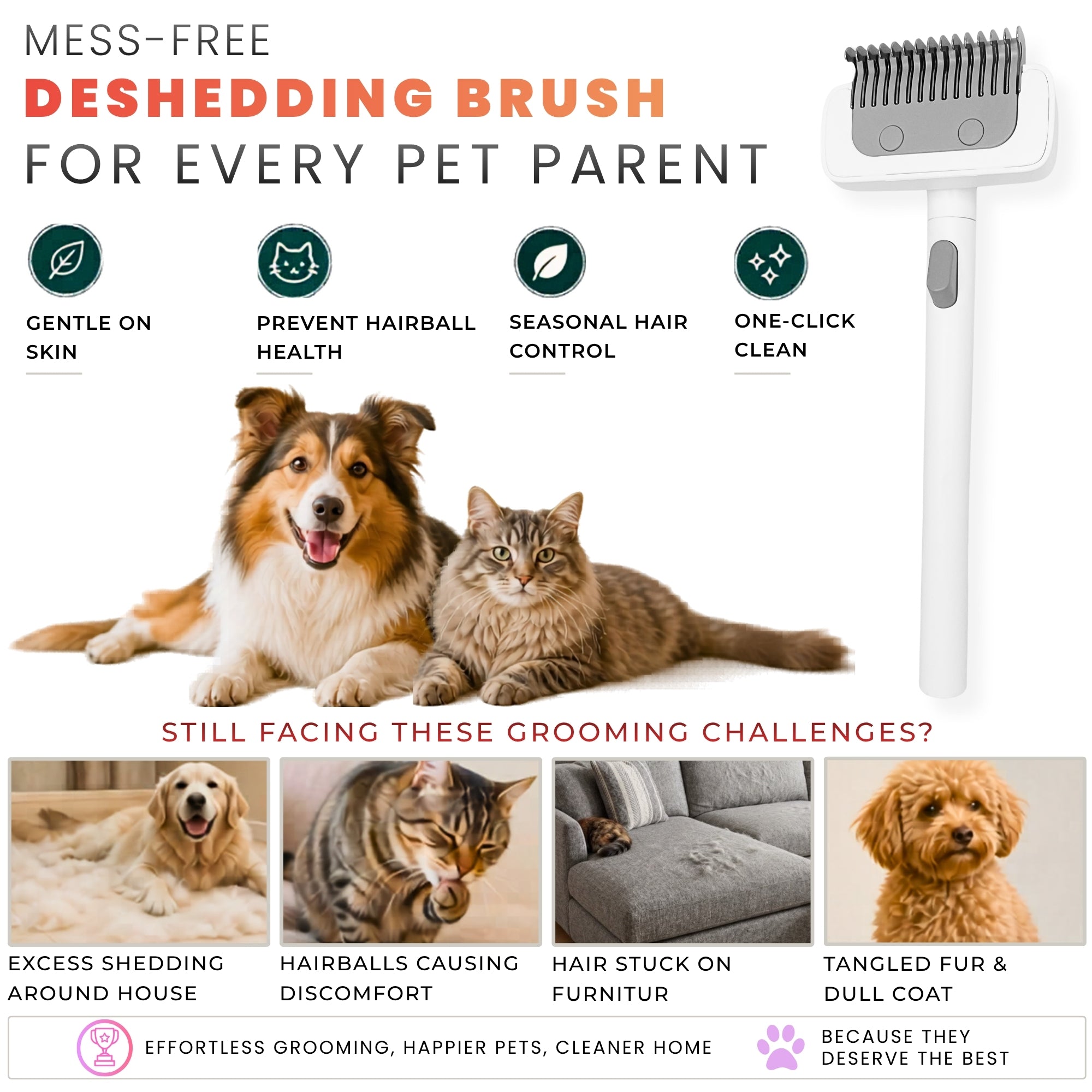 4PCS Pet Hair Remover Roller for Cats & Dogs | Lint Roller, Deshedding Brush & Dematting Rake