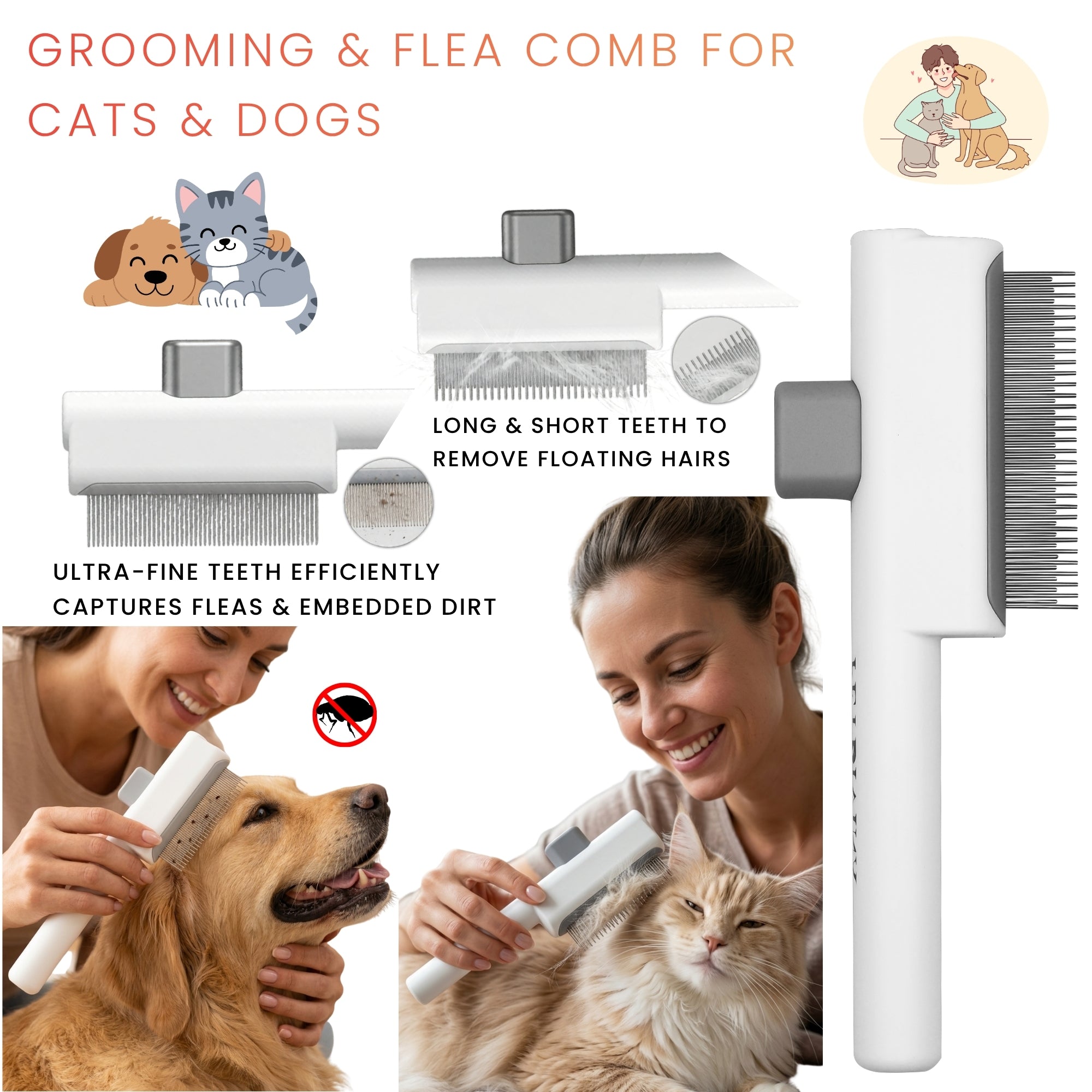 4PCS Pet Hair Remover Roller for Cats & Dogs | Lint Roller, Deshedding Brush & Dematting Rake